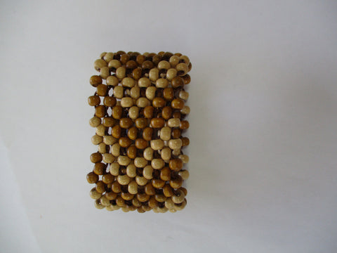 Mustard Yellow, Tan Wooden Beads Stretch Bracelet (B660)