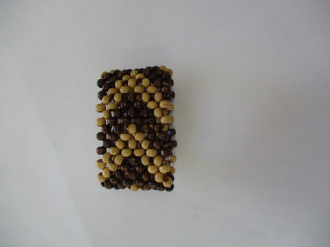 Dark Brown, Tan Wooden Beads Stretch Bracelet (B661)