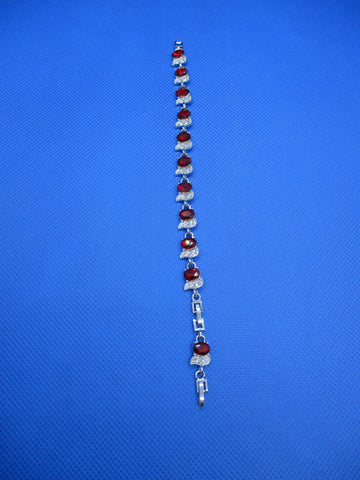Silver, Red, Faux Diamond Clasp Bracelet (B677)