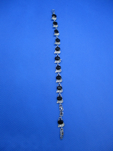 Silver, Black, Faux Diamonds Bracelet (B679)