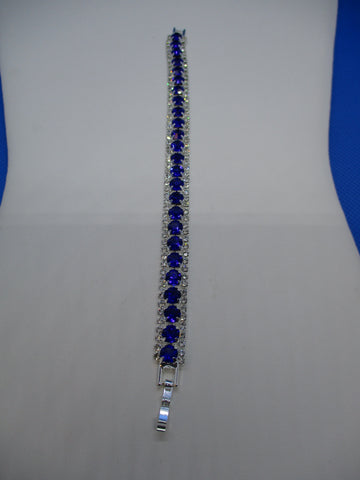 Silver, Dark Blue, Faux Diamonds Bracelet (B681)