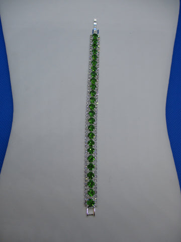 Silver, Green, Faux Diamonds Bracelet (B683)