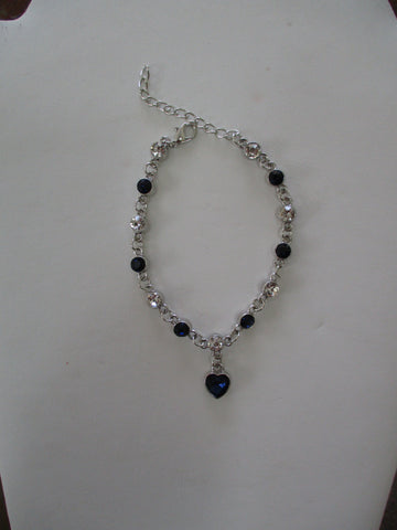 Silver Faux Diamond, Faux Dark Blue Sapphire Bracelet (B685)