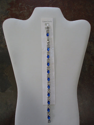 Silver Blue Gems Faux Diamonds Tennis Bracelet (B687)