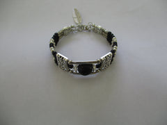 Black Beads, Silver Tube Beads, Silver Beads, 3 Rows,Memory Wire Bracelet (B705)