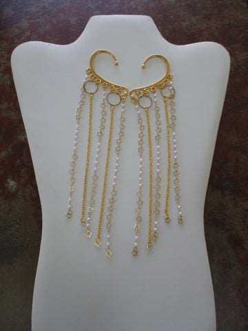 Gold Stars Pearls Chain Gold Chain Ear Cuffs (EC129)