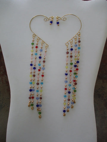 Gold Multi Color Beads Chain Ear Cuffs (EC135)