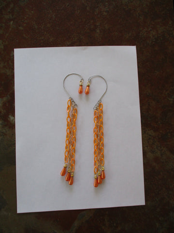 Orange Chain Gold Chain Orange Tear Drop Pearls Ear Cuffs (EC176)