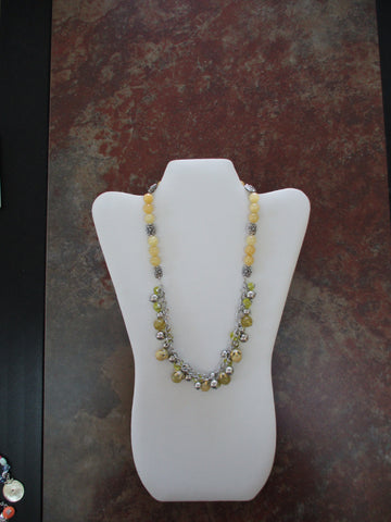 Yellow Glass Beads, Silver Beads Necklace (N1230)