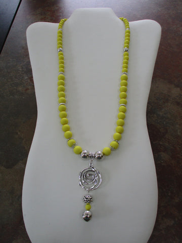 Yellow Silver Beads Silver  Circle Pendant with Beads Necklace (N1519)