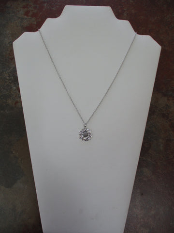 Silver Sunflower Charm on Silver Chain Necklace (N1522)