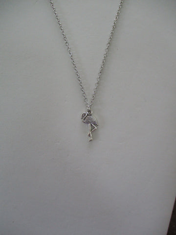 Silver Flamingo Charm on Silver Chain Necklace (N1523)