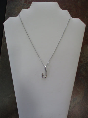 Silver Fish Hook Charm on Silver Chain Necklace (N1524)