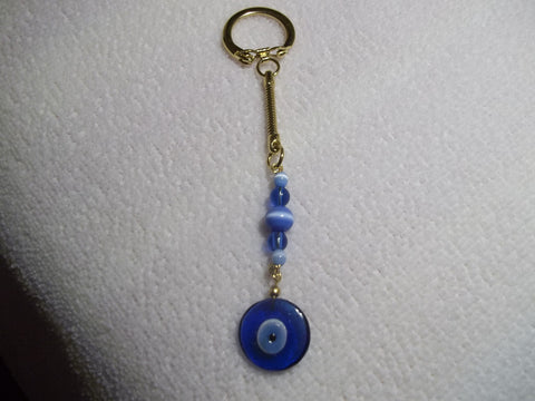 Dark Light Blue Glass Beads Eye Key Chain (K323)