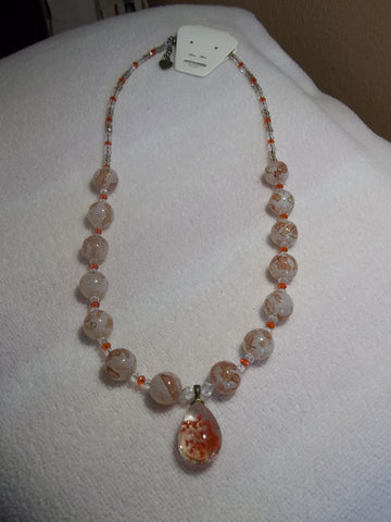 Glass Burnt Orange Bead Crystal Burnt Orange Dried Flower Pendant Necklace (N710)