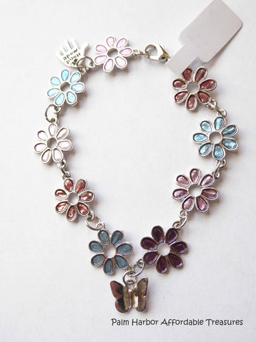 Silver Flower Butterfly Bracelet (B287)