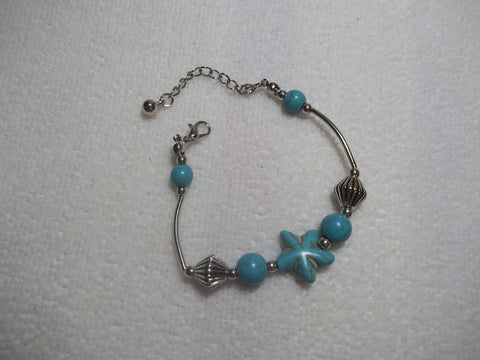 Big Silver Bicone Bead w/ Turquoise Starfish Bracelet (B371)