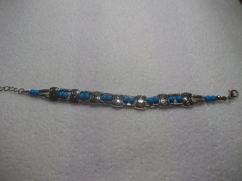 Silver Turquoise Bead Bracelet (B374)