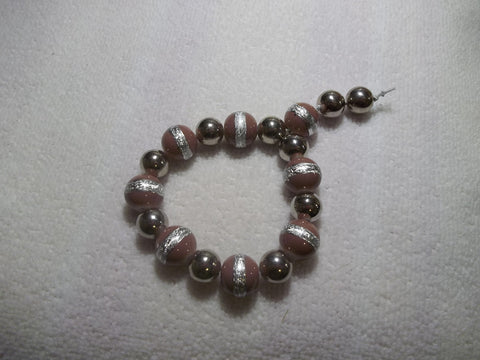 Light Brown Silver Glass Beads Stretchy Bracelet (B422)