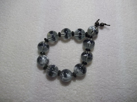 Black Glass Bead Stretchy Bracelet (B424)
