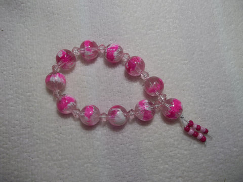 Bright Pink Glass Bead Stretchy Bracelet (B427)