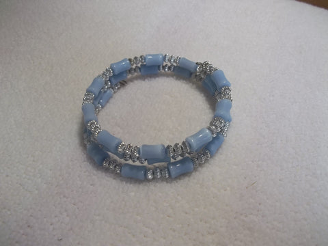 Memory Wire Silver Light Blues Bead Bracelet (B431)