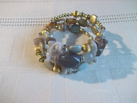 Memory Wire Light Purple Brown Gold White Bead Bracelet (B501)