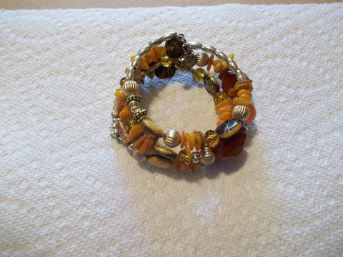 Memory Wire Orange Glass Bead Bracelet (B524)