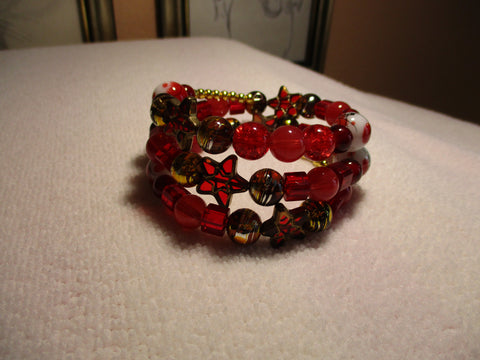 Memory Wire Gold Red Glass Beads Bracelet (B531)