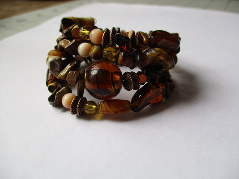 Memory WireMulti Brown Glass Bead Bracelet (B536)