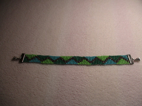 Light Green Gray Dark Green Glass Seed Bead Loom Bracelet (B550)