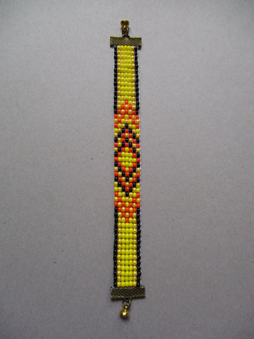 Black Yellow Orange Seed Bead Loom Bracelet (B566)