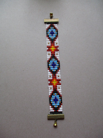 Multi Color Seed Bead Loom Cross Bracelet (B567)