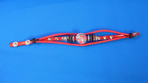 Red Leather Chip Snap Button Bracelet (B574)