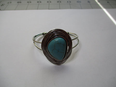 Silver Cuff Triangle Wrapped Turquoise Bracelet (B606)