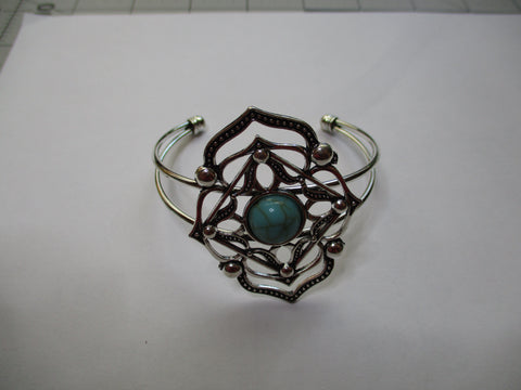 Silver Long Cuff Small Turquoise center Bracelet (B607)