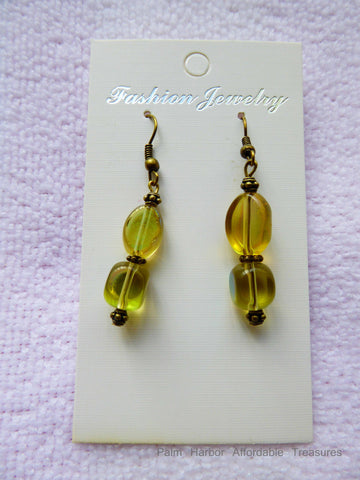 Bronze Yellow Glass Bead Earrings (E644)