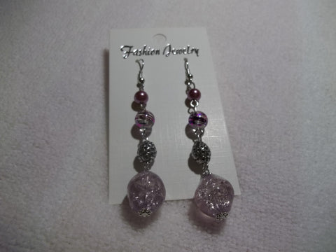 Silver Purple Glass Bead Earrings (E676)