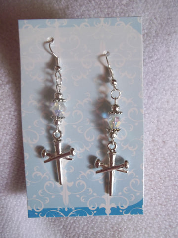 Silver Nail Cross Earrings (E741)