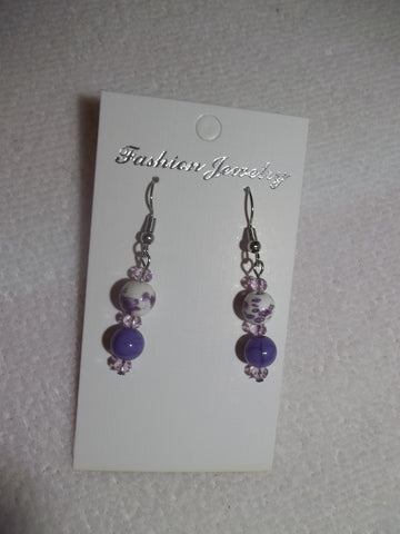 Silver White Purple Flower Earrings (E769)