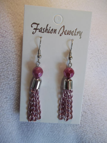 Pink Chain Tassel Earrings (E781)