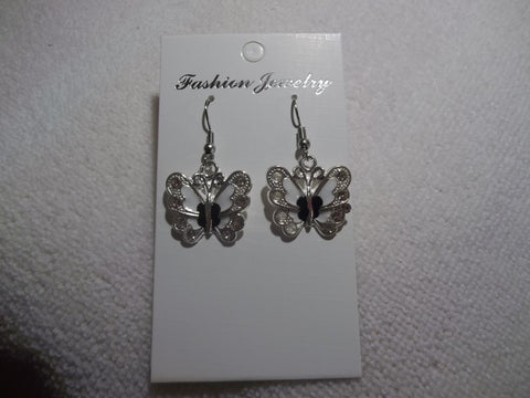 Silver White Black Butterfly Earrings (E849)
