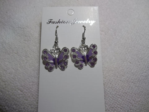 Silver Purple Butterfly Earrings (E850)