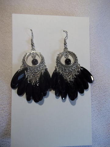 Silver Black Dangle Earrings (E857)