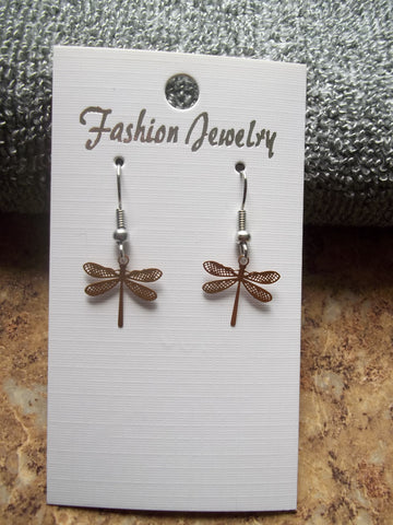 Tiny Copper Metal Dragonfly Earrings (E884)