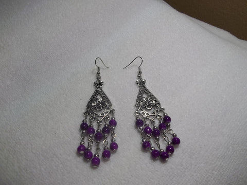 Silver Purple Glass Beads Earrings (E919)