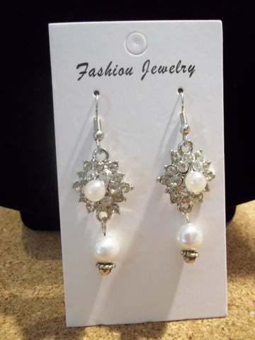 White Pearl Bling Earrings (E921)