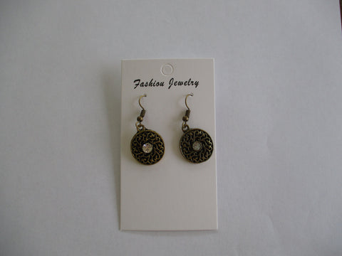 Round Bronze Circle with Diamond in Center Earrings (E979)