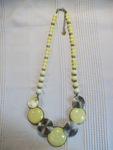Bronze Yellow Circles Glass Beads Necklace (N1014)