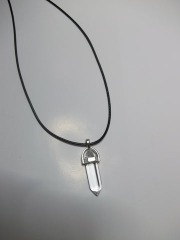 Black Leather Clear Crystal Necklace (N1034)